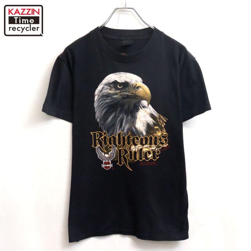 【中古】80s USA製 ヴィンテージ ハーレーダビッドソン HARLEY DAVIDSON ３D表象 鷲 半袖Ｔシャツ 古着  メンズ 書きあらわすL大きさ 黒いこと