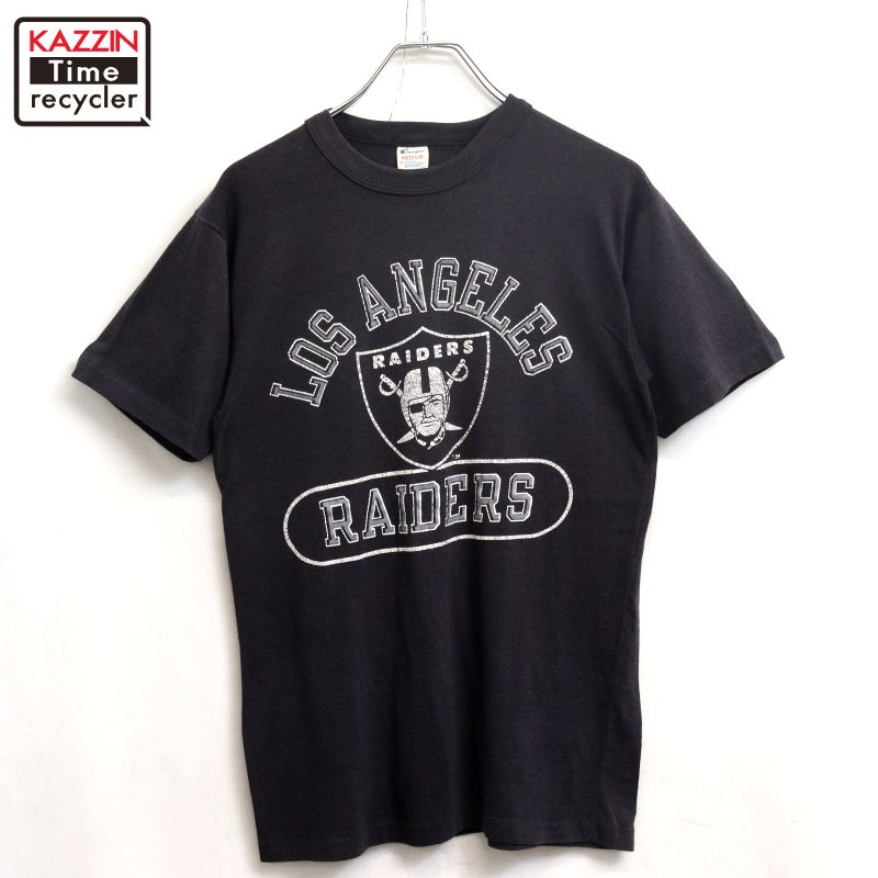 【中古】80s USA製 ヴィンテージ はやりっ児 Champion RAIDERS 半袖Ｔシャツ 古着  メンズ 書きあらわすM大きさ 黒いこと