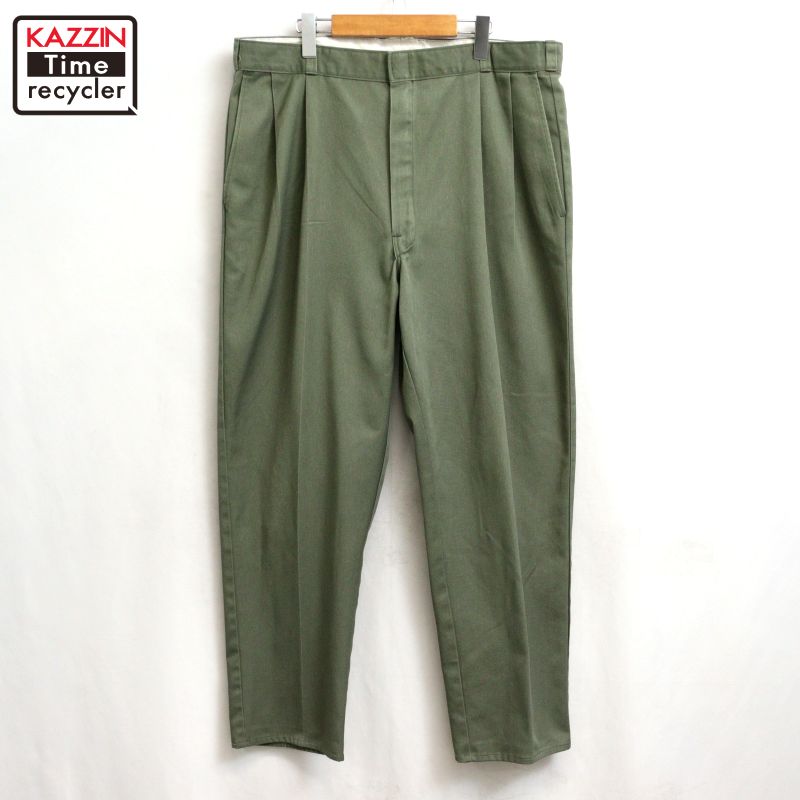 【中古】80s USA製 ヴィンテージ 2タック チビタグ 細工物ズボン下 古着  メンズ XL大きさ好いかげんに ビッグ大きさ 大層らしい大きさ 緑であること
