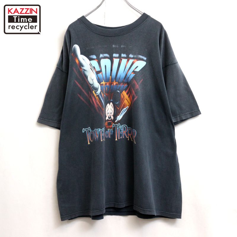 【中古】90s ヴィンテージ ウォルトディズニー Disney ミッキーマウス Mickey Mouse タワーオブテラー TOWER OF TERROR 半袖Ｔシャツ 古着  メンズ XL~大きさ好いかげんに ビッグ大きさ 大層らしい大きさ 黒いこと