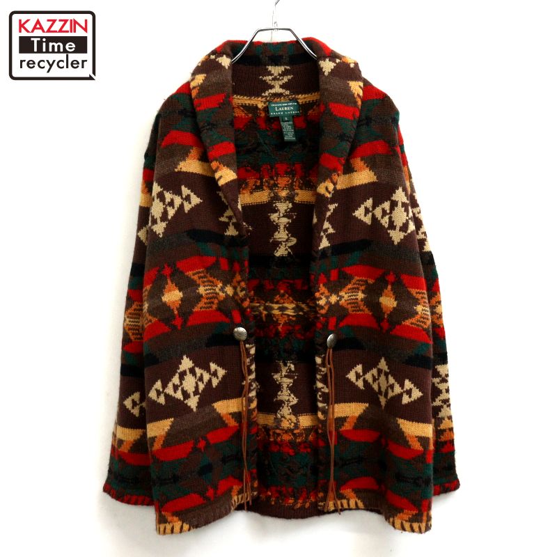 【中古】00s ラルフローレン RALPH LAUREN 原住民柄 LAUREN 羊毛 編み物 化粧着 古着  レディース 書きあらわすS大いさ マルチ色合い