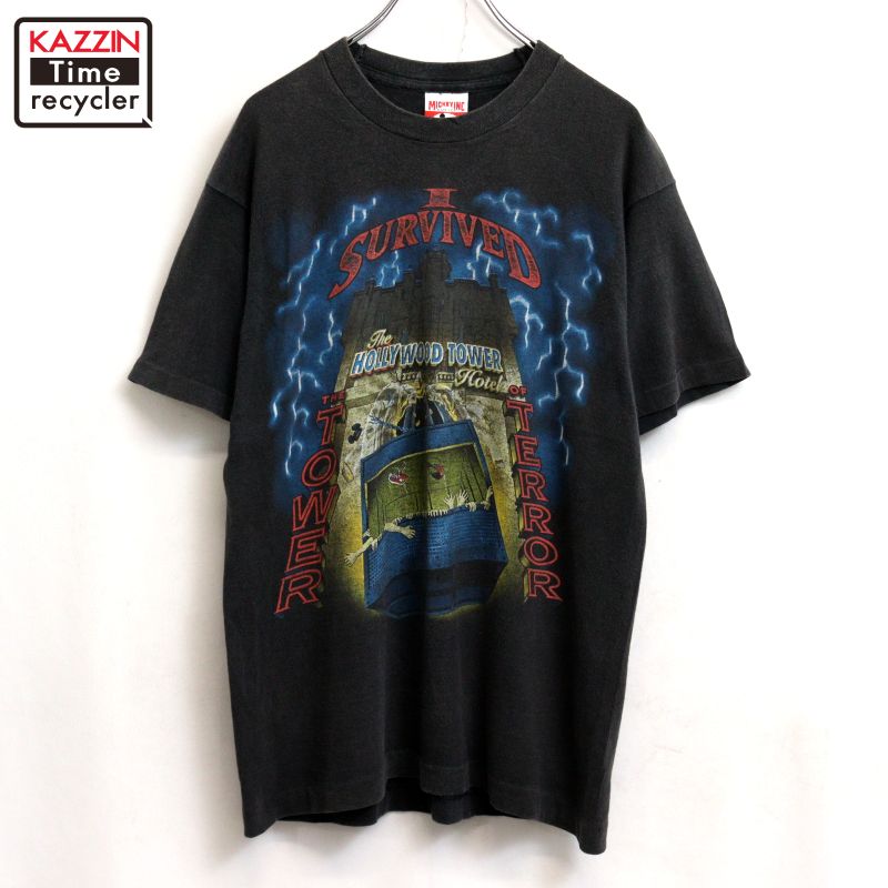 【中古】90s USA製 ヴィンテージ ウォルトディズニー Disney タワーオブテラー 半袖Ｔシャツ 古着  メンズ 書きあらわすM大きさ 黒いこと