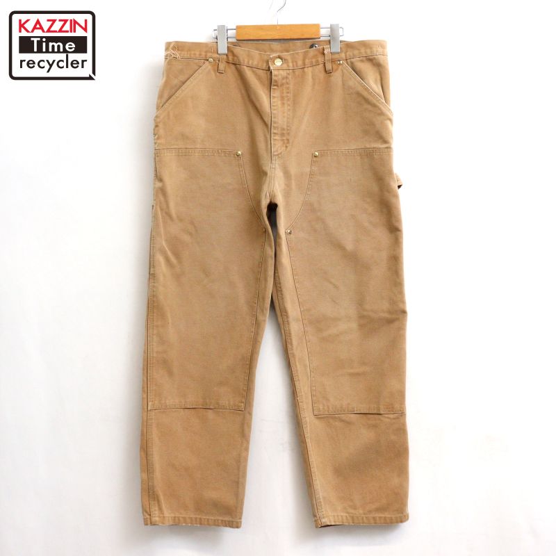 【中古】00s 鉄道車両ハート型 Carhartt ダブルニー 合鴨 ペインターパンツ 古着  メンズ XL~大きさ好いかげんに ビッグ大きさ 大層らしい大きさ ベージュ