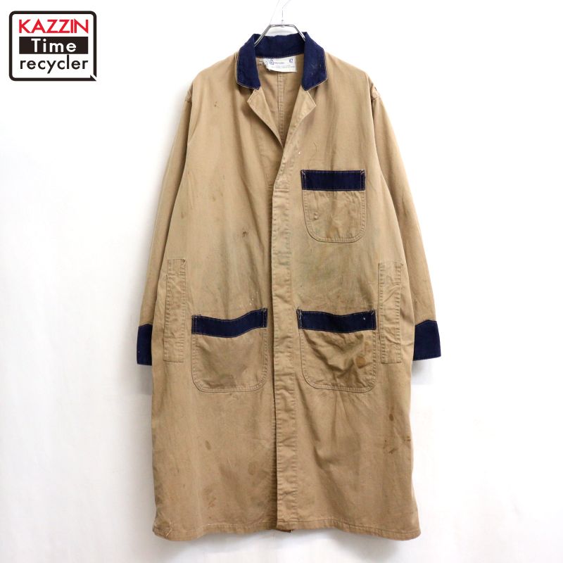 【中古】60s ヴィンテージ 販売店厚地の外套 古着  メンズ XL大きさ好いかげんに ビッグ大きさ 厚地の外套大きさ ネイビー・ベージュ