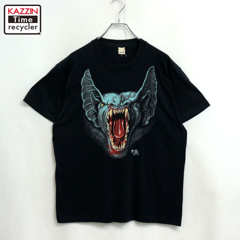 【中古】80s USA製 ヴィンテージ SCREEN STARS Vampire Bat 蚊食い鳥 刷り上げる 半袖Ｔシャツ 古着  メンズ 書きあらわすL大きさ 黒いこと