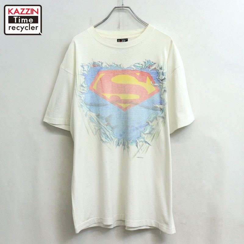 【中古】90s USA製 ヴィンテージ 超人 Superman GIANT DC喜歌劇 半袖Ｔシャツ 古着  メンズ 書きあらわすXL大きさ 白いこと
