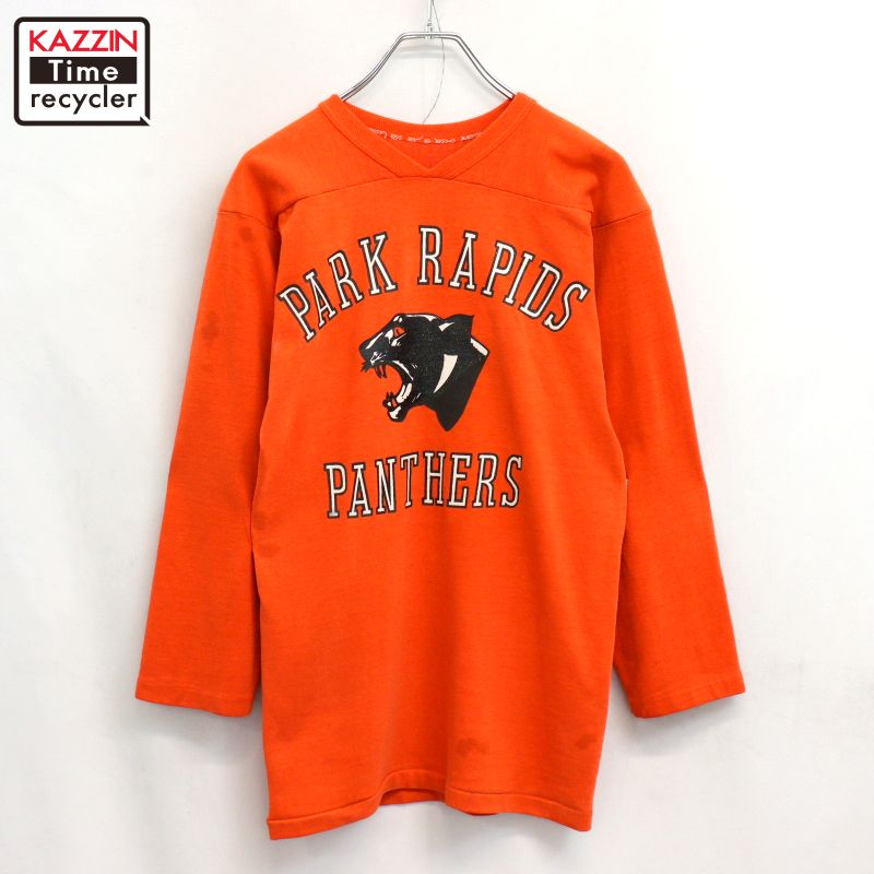 【中古】80s ヴィンテージ ナンバリング 蹴球Ｔシャツ 古着  メンズ XS大きさ好いかげんに オレンジ色