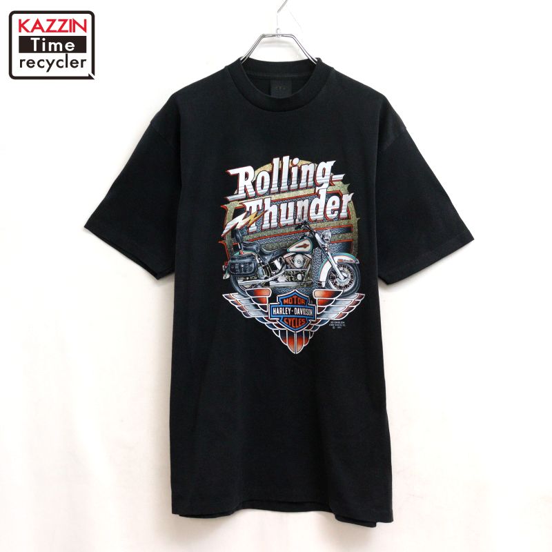 【中古】90s USA製 ヴィンテージ ハーレーダビッドソン HARLEY DAVIDSON 3D EMBLEM 半袖Ｔシャツ 古着 メンズ 表記XLサイズ ブラック｜Vintage古着屋 KAZZINTimerecycler
