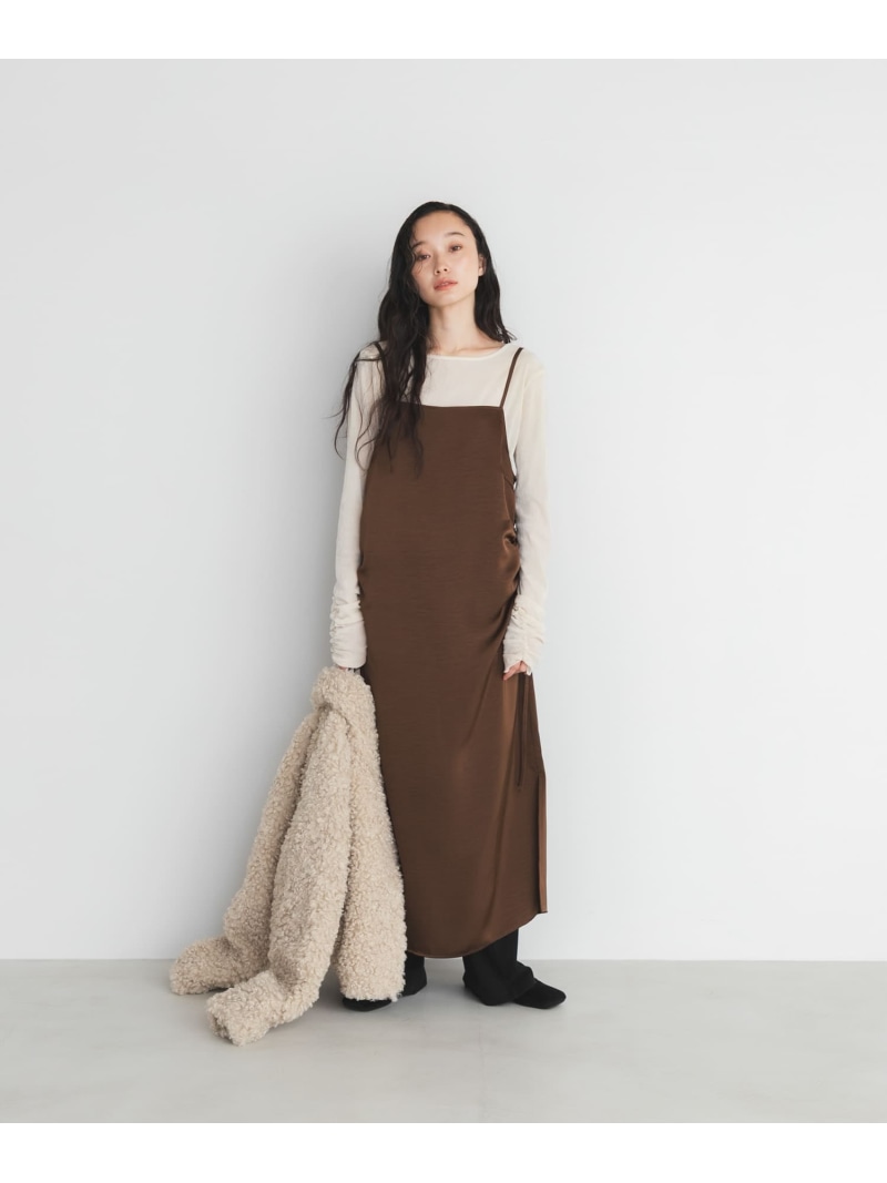 【SALE／35%OFF】ドロストサテンキャミワンピース KBF ケービーエフ ワンピース・ドレス ワンピース ブラウン ベージュ【RBA_E】【送料無料】[ Fashion]