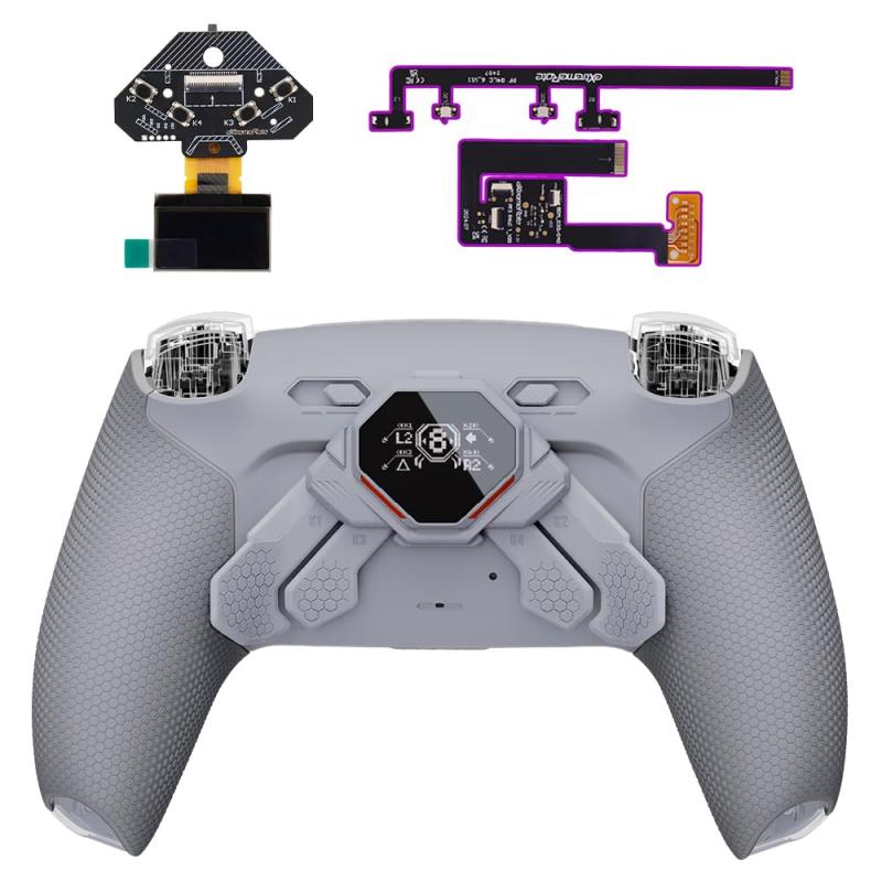 eXtremeRate ps5コントローラー（BDM-030&040&050）に対応用SPARK背面パドルキット、OLEDディスプレイ搭載+クリックトリガーストップ+人間工学グリップ、リマップ対応4バックボタンセット