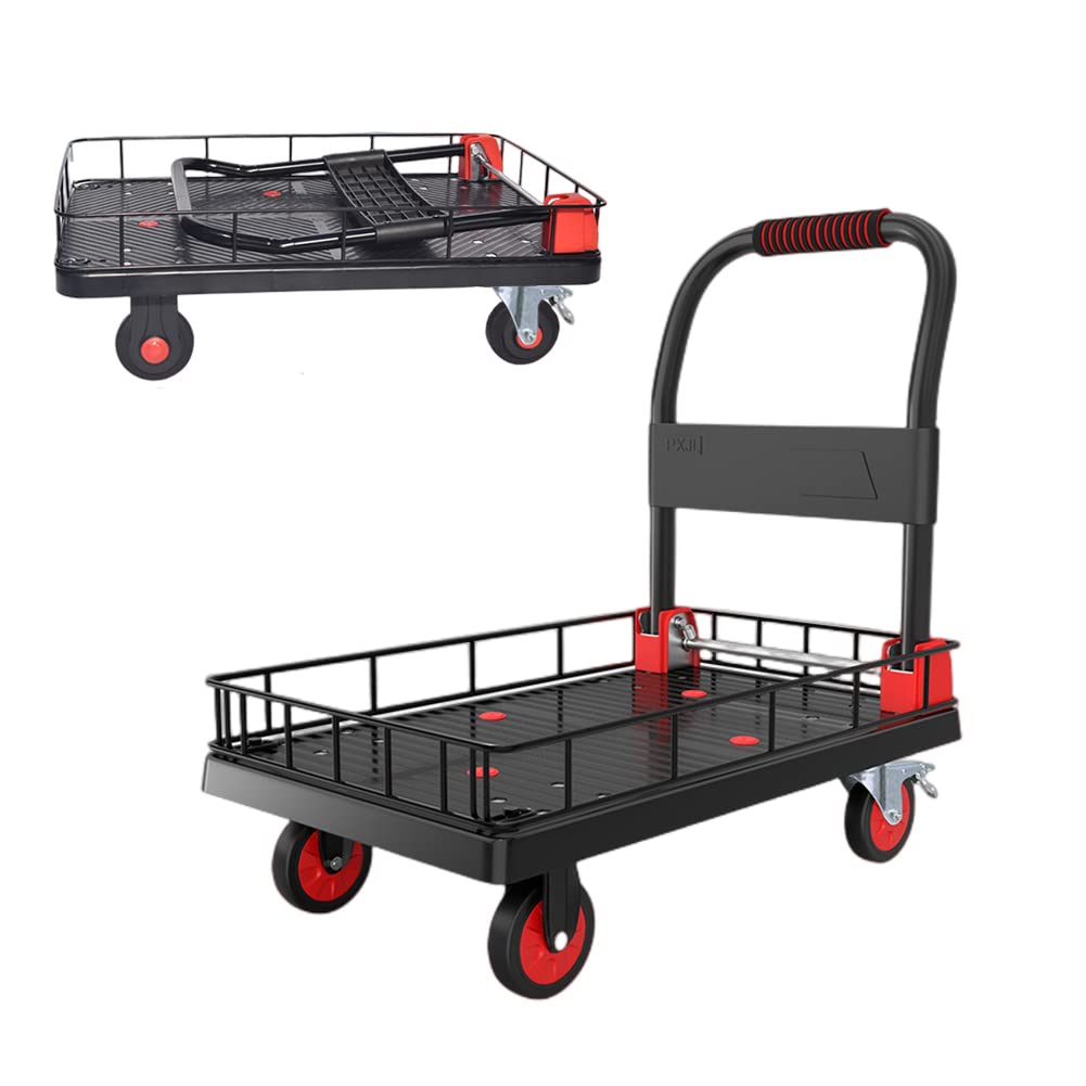 バスケット台車 折りたたみ式 カゴ付き ストッパー付き 手押し メッシュ ワゴン キャリーカート 家庭用 業務用 倉庫 工場 店舗 会社 ゴミ出し|kbox店