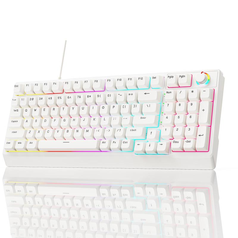 ゲーミングキーボード 赤軸 98 キー メカニカル LED バックライト付き ワード発光