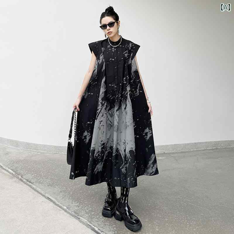 衣装 レディース ノースリーブ A生産ライン お召しもの レトロ うす暗い表現スタイル 刷り上げる柄 太陽フレア 膝丈 ゆったり体型押しかぶせる 冷やりとした ノースリーブ衣装 ロング丈 夏服 心地よい 今めかしい