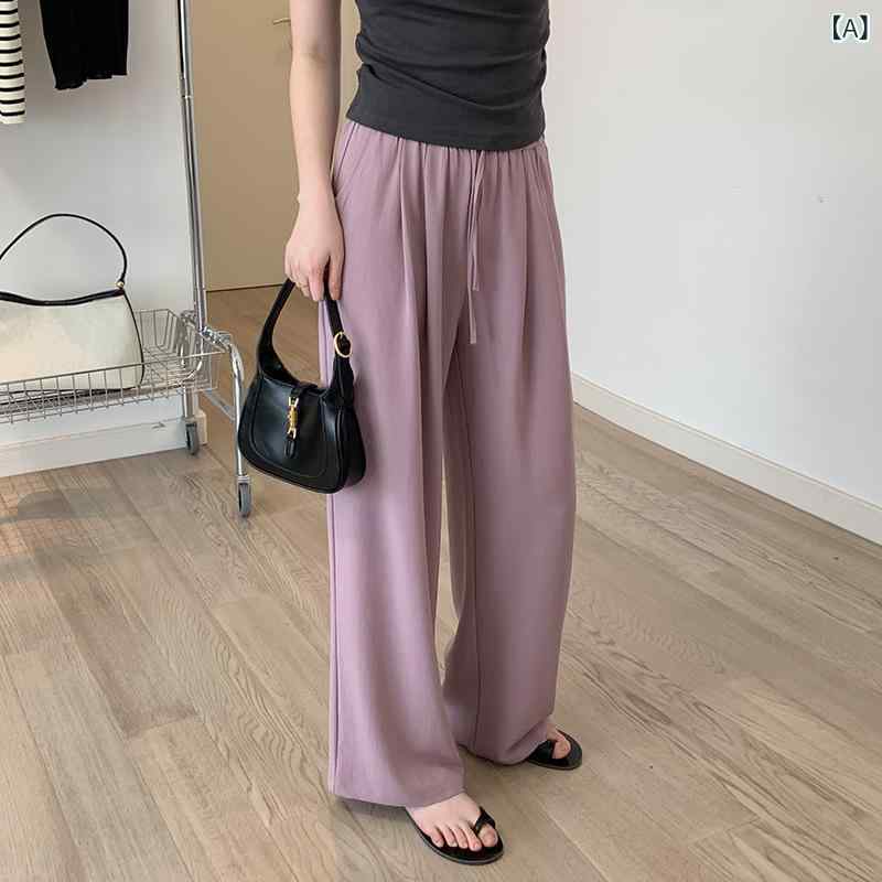 ワイドパンツ レディース ワイドシルエット ストレートパンツ ハイウエスト ボトムス フルレングス ロング丈 ウエストゴム 無地 通気性 動きやすい 春夏 秋 リラックス ラフ感 部屋着｜kbox店