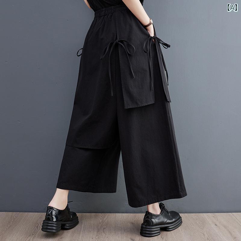 広広としたズボン下 レディース 綿織物原料品 非対称 編み上げ 九分丈 ボトムス ガウチョパンツ 太陽フレア影ぼうし ゆったり 着脱流ちょう 体型押しかぶせる 心地よい 普段着 ロング時節 春夏