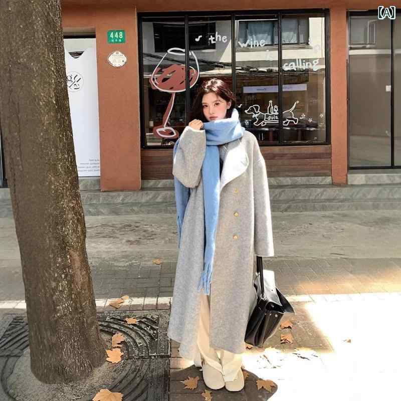 ロングコート レディース ダブルフェイス ウール混コート チェスターコート スタンドカラー アウター 無地 厚手 暖かい 長袖 ロング丈 秋冬 防寒 防風 上着 羽織り きちんと感 通勤 通学 シンプル 無地 シルエット 動きやすい｜kbox店