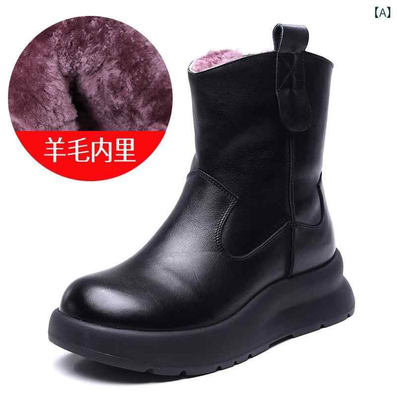 ブーツ レディース 牛革素材 厚底 ショートブーツ 冬用 防寒 暖かい ボア付き 裏起毛 雪遊び アウトドア おしゃれ 歩きやすい 雪道対応 寒さ対策 疲れにくい 滑りにくい カジュアル 冬靴｜kbox店