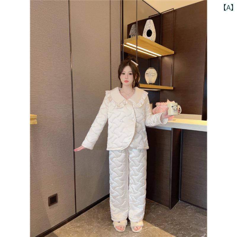 パジャマ レディース 長袖 上下書き割り 朦々たる 生あたたかい キルティング 前くい違い お座敷御召しもの セットアップ 綿織物混 保温 防寒 お座敷着 寝巻き 動き分かりやすい 秋冬用 ゆったり 好いたらしい 伸び伸びする御召しもの
