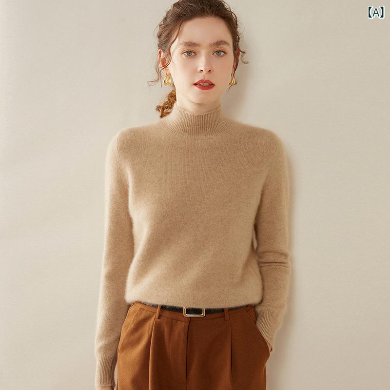 編み物 レディース カシミール触れ合う ティーシャツ ハイネック 長袖 ティーシャツ 無地 防寒 トップス 分かりやすい はだ着 重ね着 生あたたかい 着回しし分かりやすい 秋冬