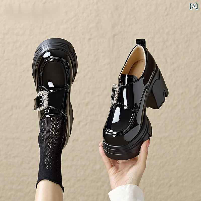 ローファー レディース 厚底 チャンキーヒール パンプス レザー調 クッションインソール 疲れにくい 脚長効果 美脚 滑り止め 通勤 通学 お出かけ 歩きやすい シンプル カジュアル おしゃれ 安定感｜kbox店