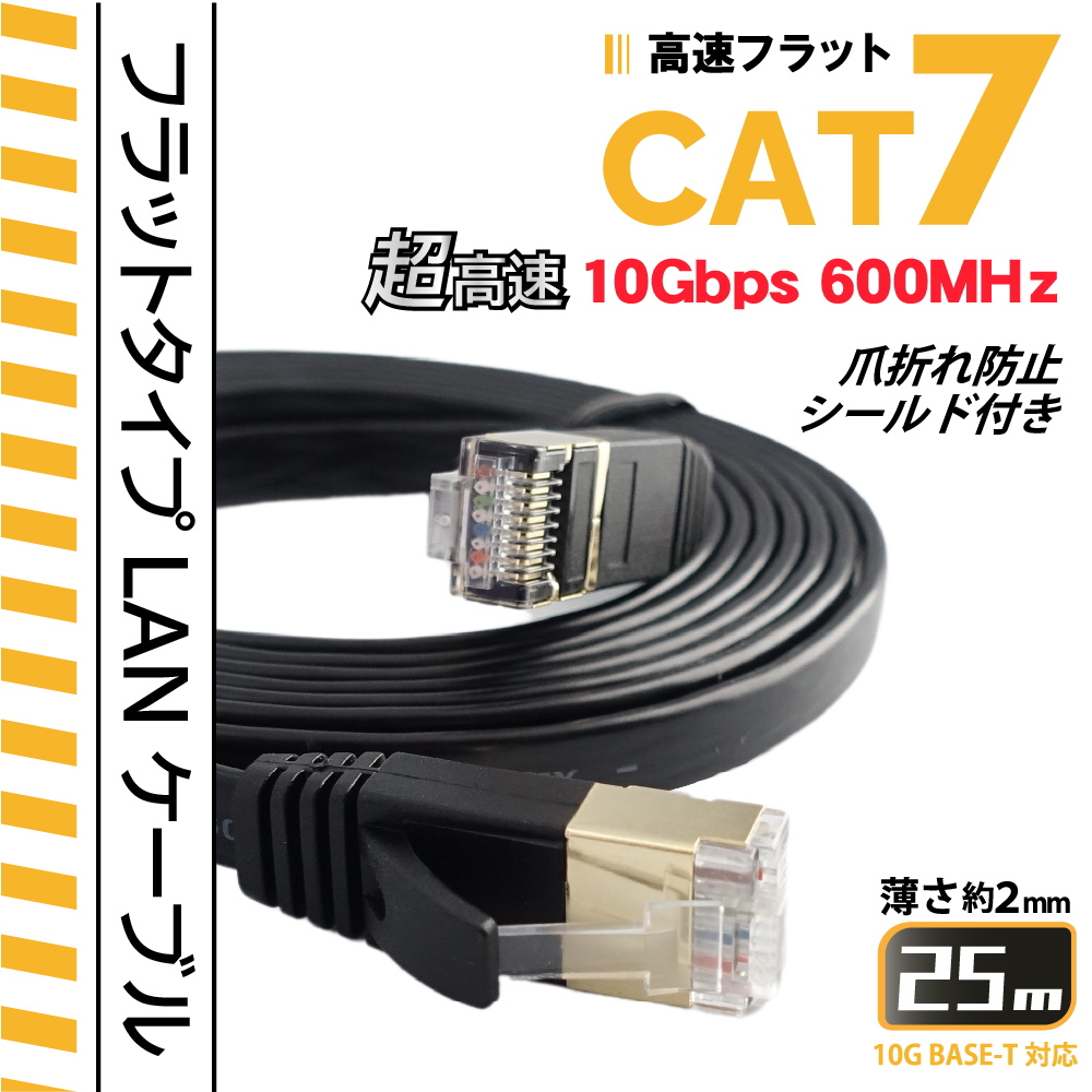 【楽天市場】20m CAT7 フラットLANケーブル 超高速10Gbps