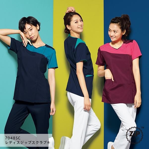 FOLK フォーク　ZIP(ジップ)　7048SC　レディスジップスクラブ　全3色【お取り寄せ製品】【スクラブ 医療ユニフォーム 白衣 メディカルウェア スクラブ メディカル製品】