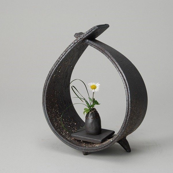 信焼楕円形花器水盤黒 信楽焼楕円形花器水盤16号 信楽焼楕円形花器水盤