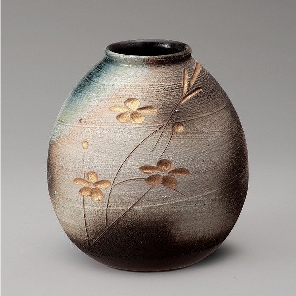 楽天市場】金彩口広手ひねり花器 （信楽焼き・花瓶・花入れ・花器・壺