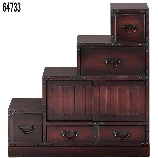 楽天市場】《クロシオ》民芸調 階段式タンス 幅67cm 右下がり 左下がり