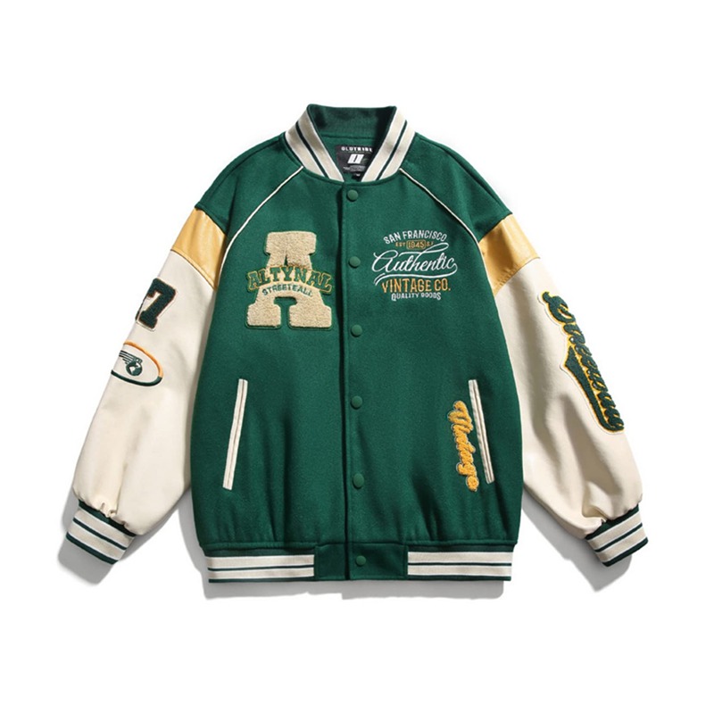 楽天市場】スタジャン ジャケット メンズ PU革袖 パッチワーク 折り襟