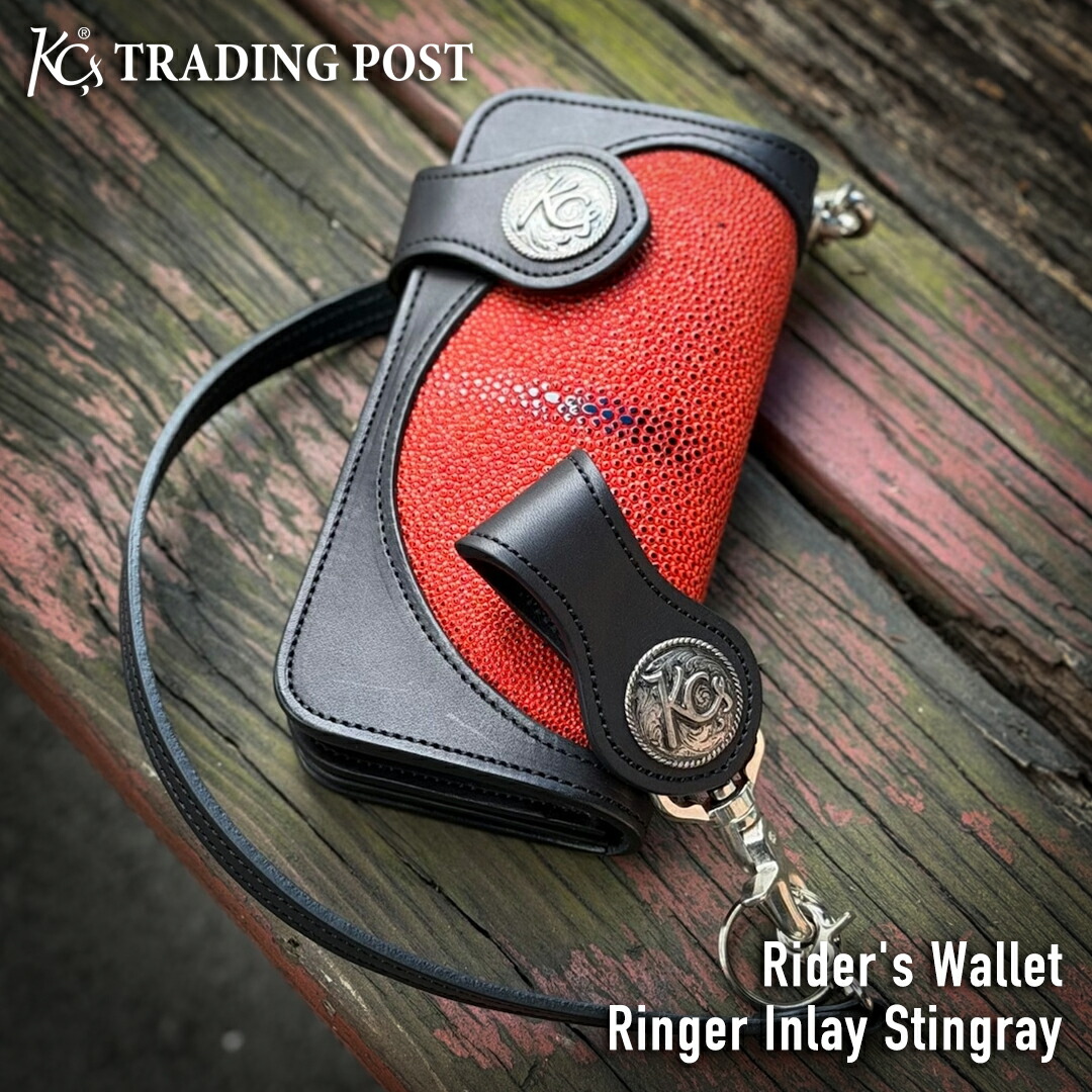 【KC,s直営店限定商品】ライダースウォレット リンガー インレイ 姫路黒桟革 スティングレイ レッド 長財布 牛革 本革 エイ革 ライダース バイカー 財布 二つ折り財布 バイカーズウォレット メンズ レディース アメカジ ギフト 日本製 かっこいい財布 ケーシーズ｜KC.s Trading Post