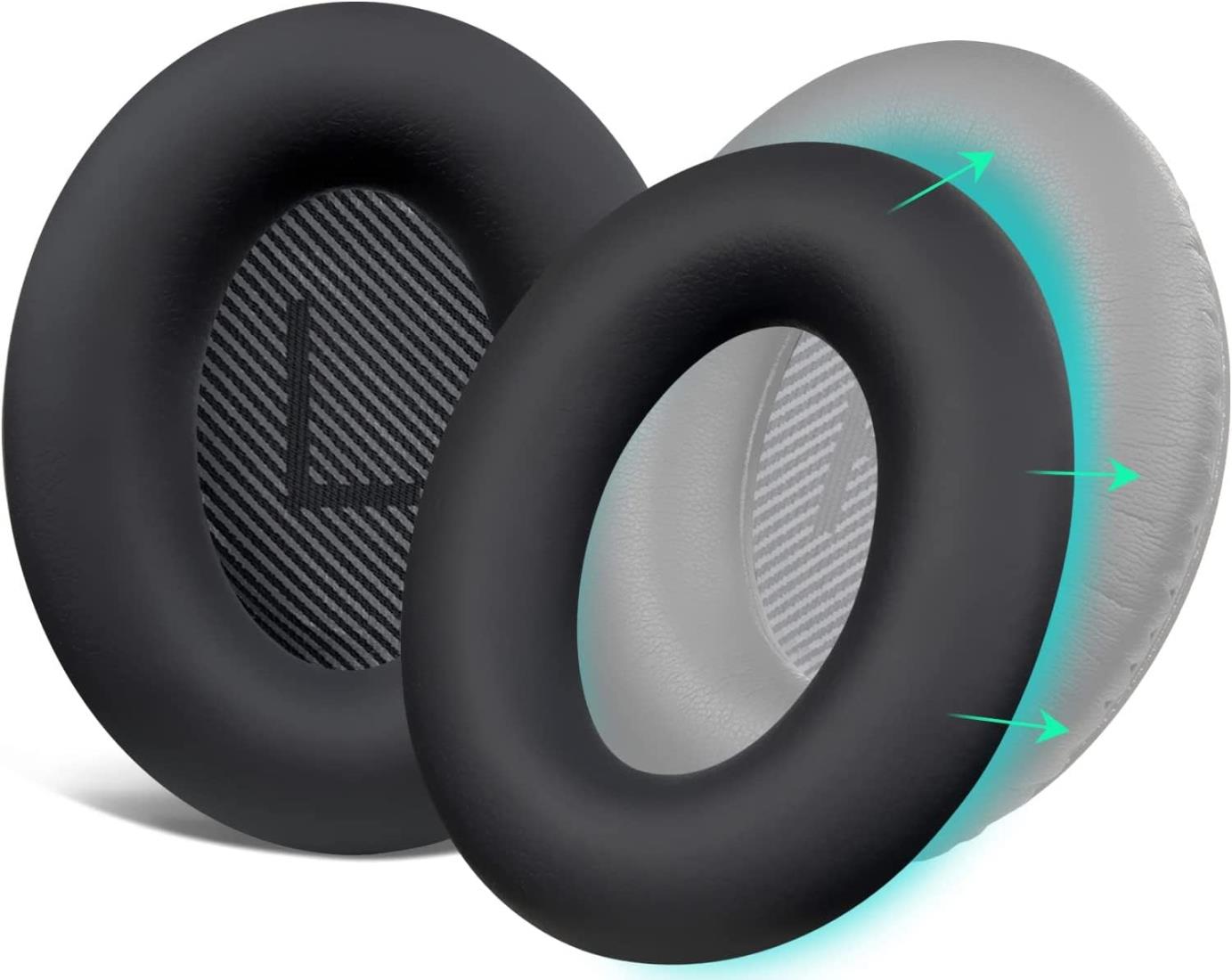 SOULWIT イヤーパッドカバー ヘッドホンパッドカバー Bose QuietComfort Ultra/QC15 QC25 QC2 QC35 QC45/Ae2 Ae2i Ae2w/SoundTrue & SoundLink AE 用 保護ケース 劣化防止 防塵 防汗 柔らかいシリコン 洗える (ブラック-1ペア)画像