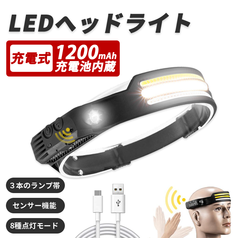 世界的に有名な ヘッドライト LED 充電式 4つ点灯モード 超軽量 防水