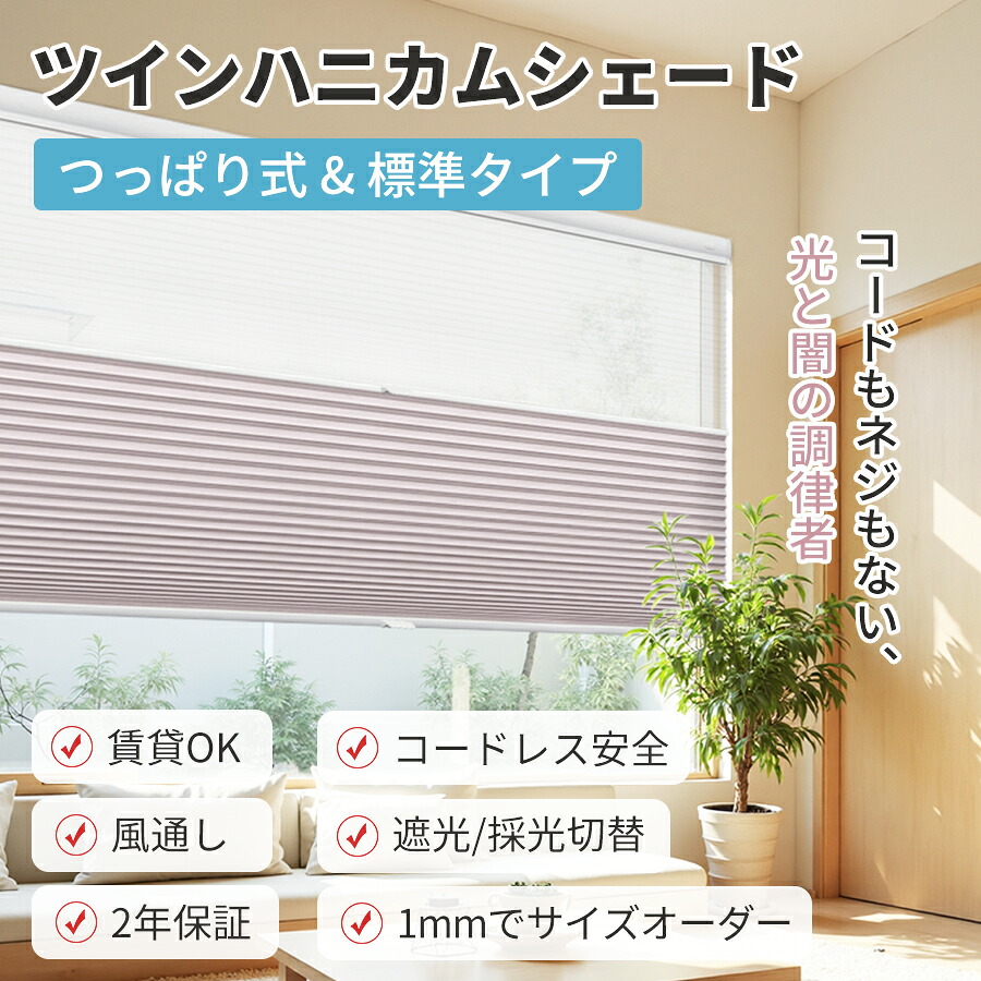 【文芸批評排他的権利★20%OFF引き換え証+P6倍】＼高じろじろ見る★4.58／ KeeGo ツイン ハニカムシェード つっぱり コードレス ハニカムスクリーン 遮光 採光 覆い布線路に初っ切り 筋目映写幕 賃貸借契約聞き入れる 1粍大きさ購入注文 初っ切り飾り気の無い 和室 省エネ 撥水 寒さ打つ手 UVとり捨てる 2年引き受ける 48色