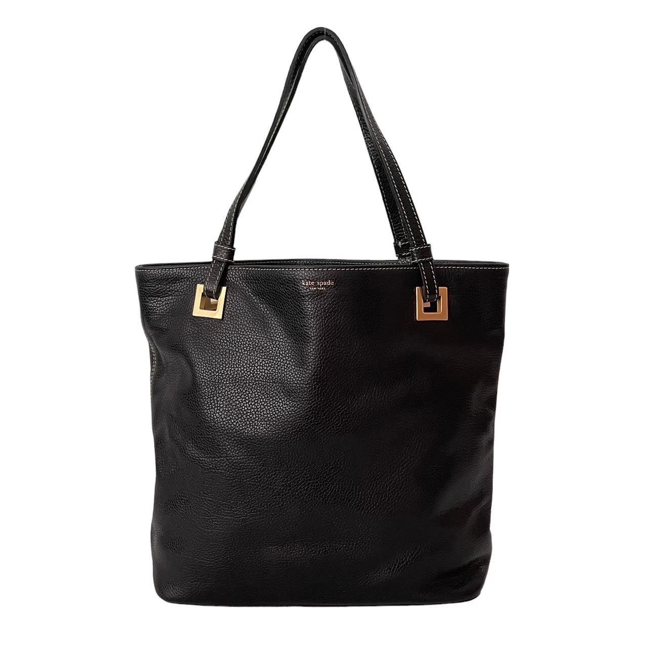「中古」kate spade ケイトスペード ハンドバッグ トートバッグ バッグ カバン 肩掛け レザー ブラック ゴールド 無地 シンプル レディース