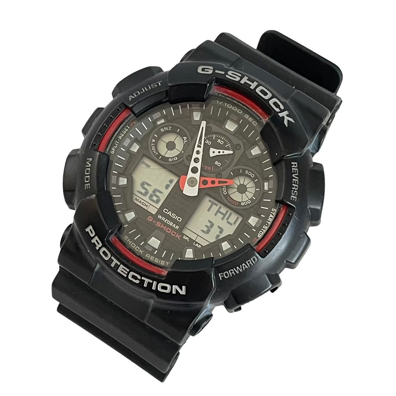 「中古」【稼働品】CASIO カシオ G-SHOCK ジーショック GA-100 時計 アナデジ STANDARD ブラック レッド シリコンバンド 電波ソーラー メンズ