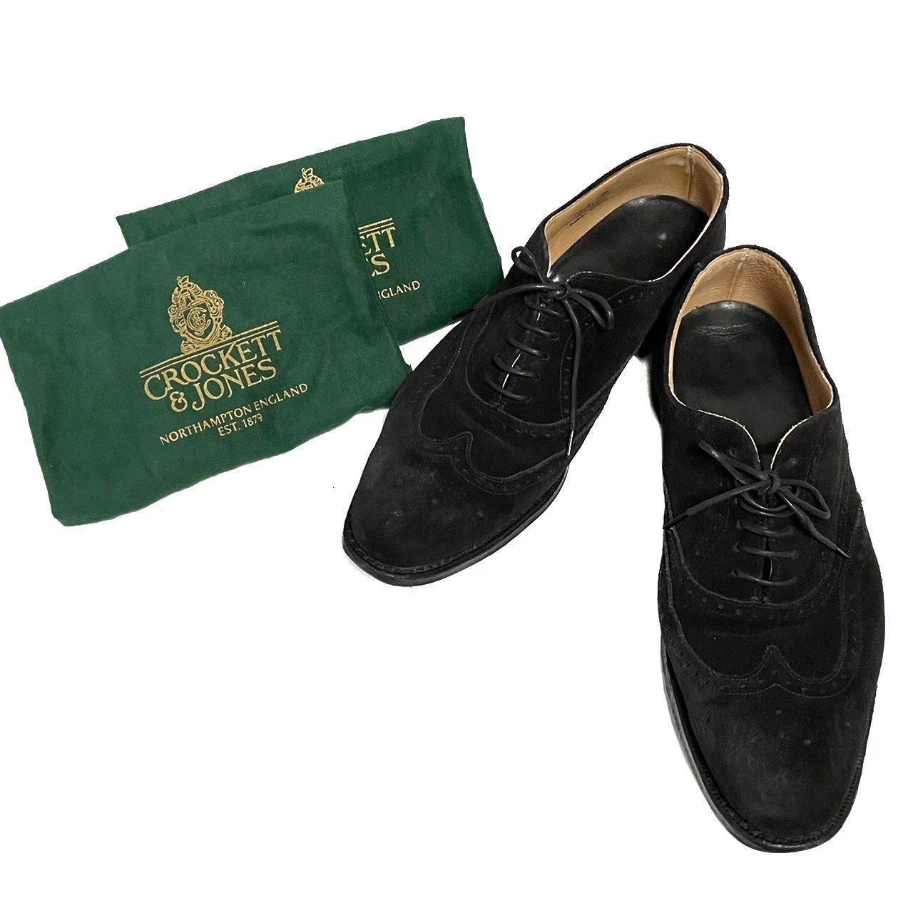 ［中古］CROCKETT＆JONES　クロケットアンドジョーンズ　ビジネスシューズ　ウィングチップ　スエードレザー　ダークブラウン　６　F　 24.5cm相当 　高級靴｜総合ブランドリユースClimb