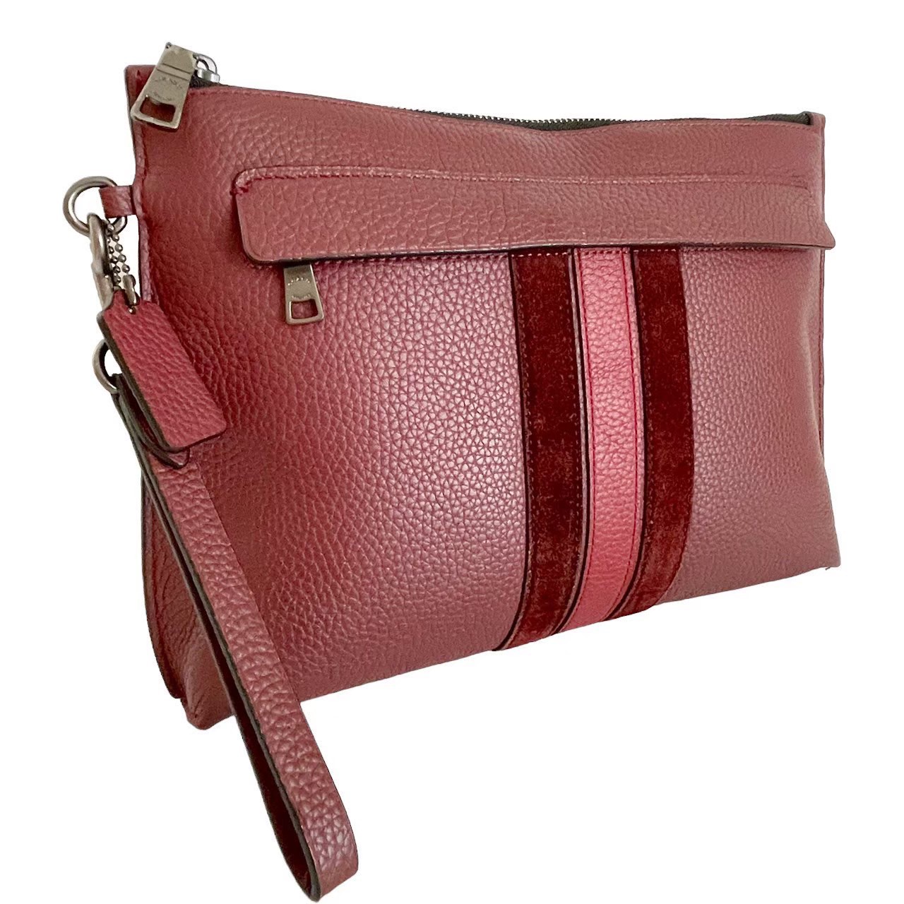 「中古」コーチ COACH 58951 ミックスドレザー クラッチバッグ セカンドバッグ ポーチ ヴァーシティー ワインレッド ボルドー系 レディース