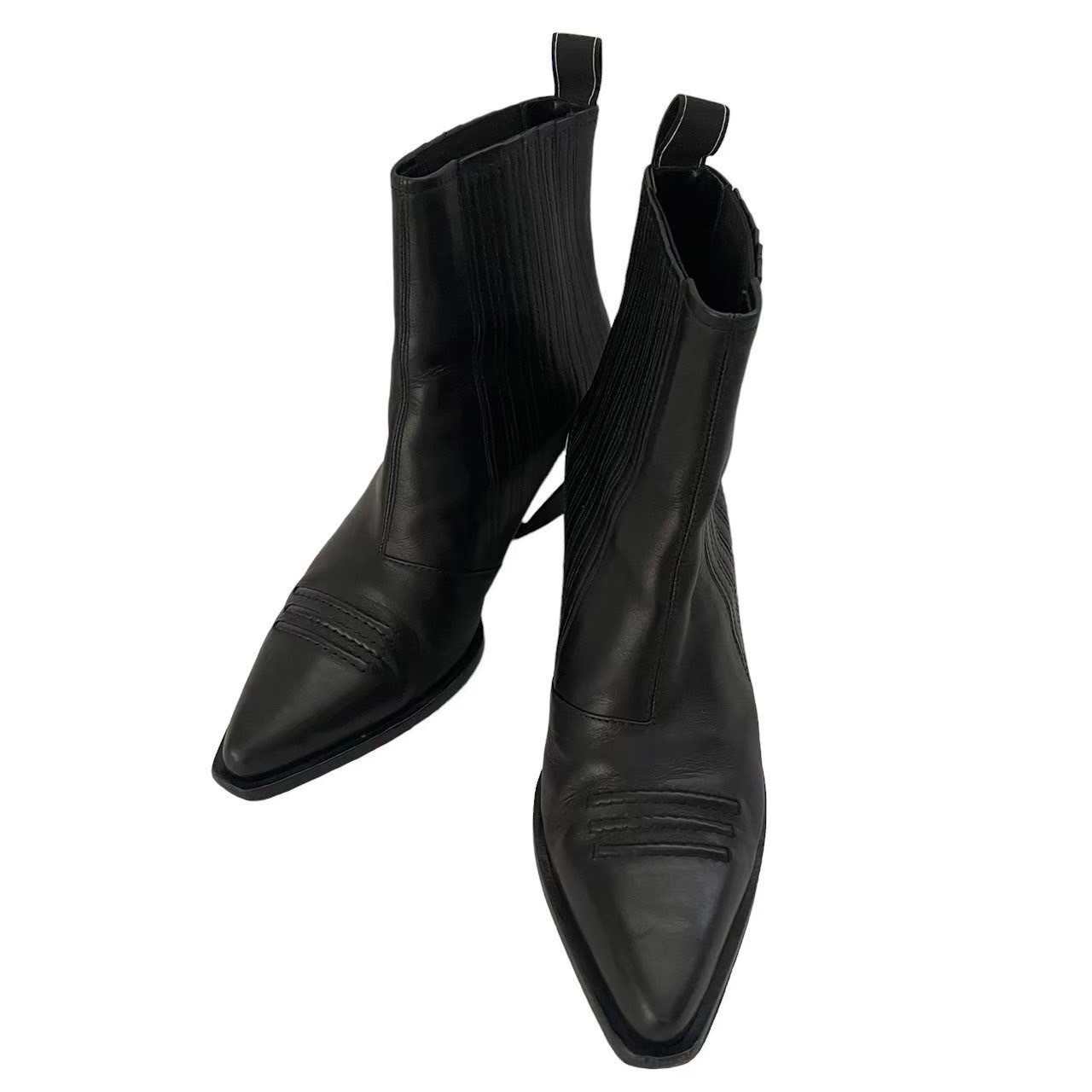 ［中古］ROGER VIVIER ロジェヴィヴィエ 片方ゴア アンクル 遊撃手ブーツ ロゴタイプ 黒いこと 白いこと バイ色合い [書きあらわす大きさ 38 (約25糎)) レディース