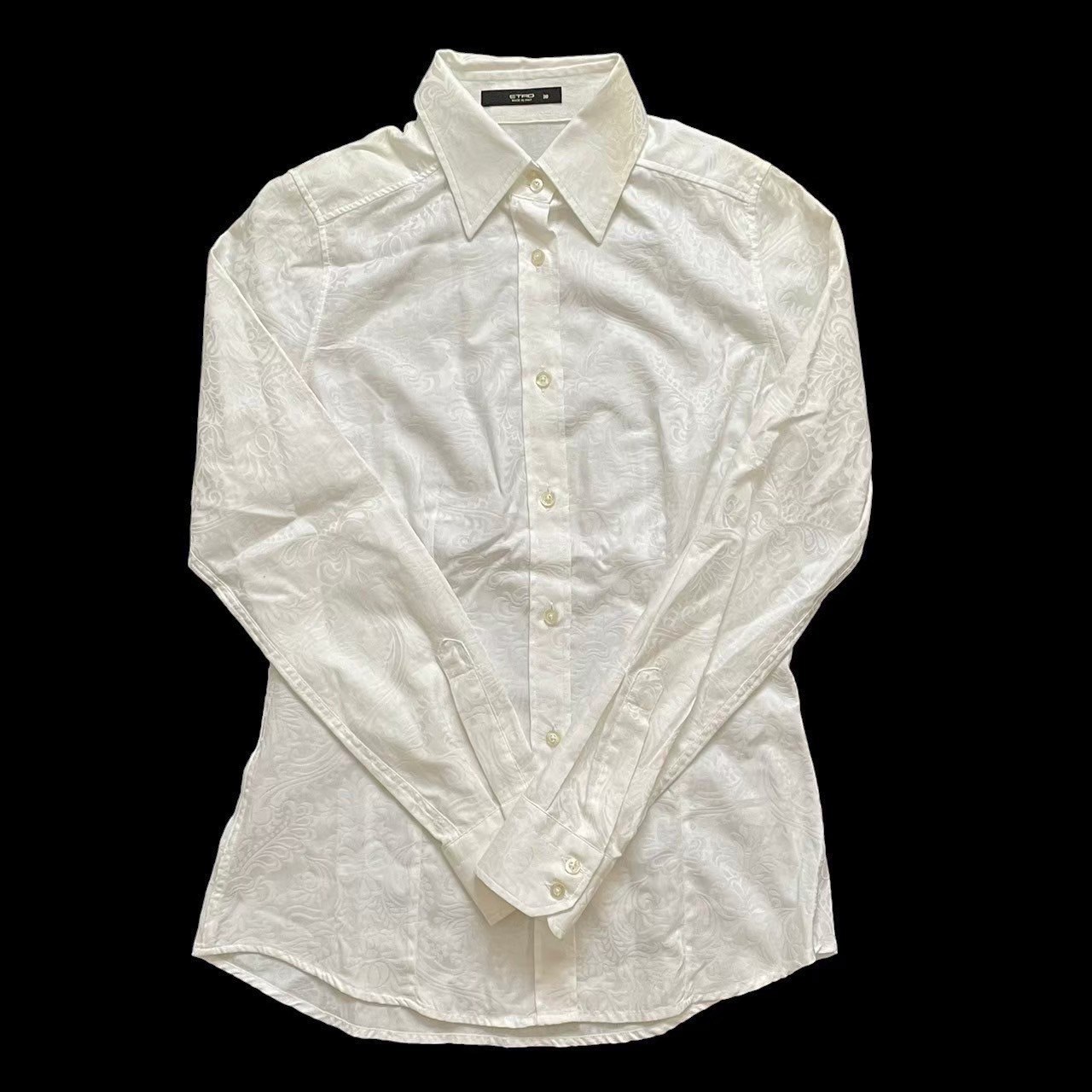［中古］ETRO エトロ トーンオントーン トップス 長袖 シャツ アパレル ペイズリー柄 コットン ホワイト[サイズ 38]　メンズ S