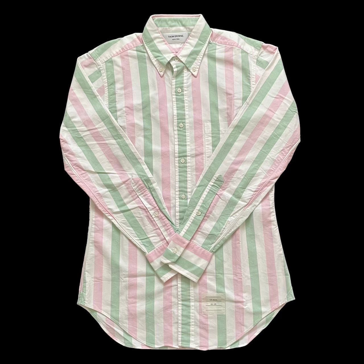 ［中古］THOM BROWNE トムブラウン トップス 長袖 シャツ カジュアルシャツ ストライプ コットン100％ ホワイト マルチカラー メンズ [サイズ 2】メンズM｜総合ブランドリユースClimb
