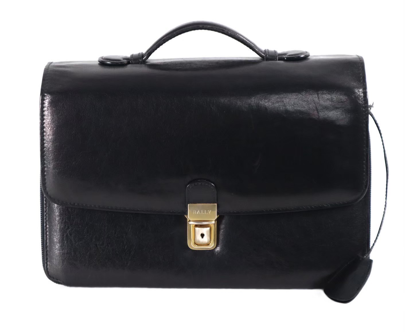BALLY ブラックレザービジネスバッグ メンズ ビジネスバッグ：レザーのデザイナーズブリーフケース
