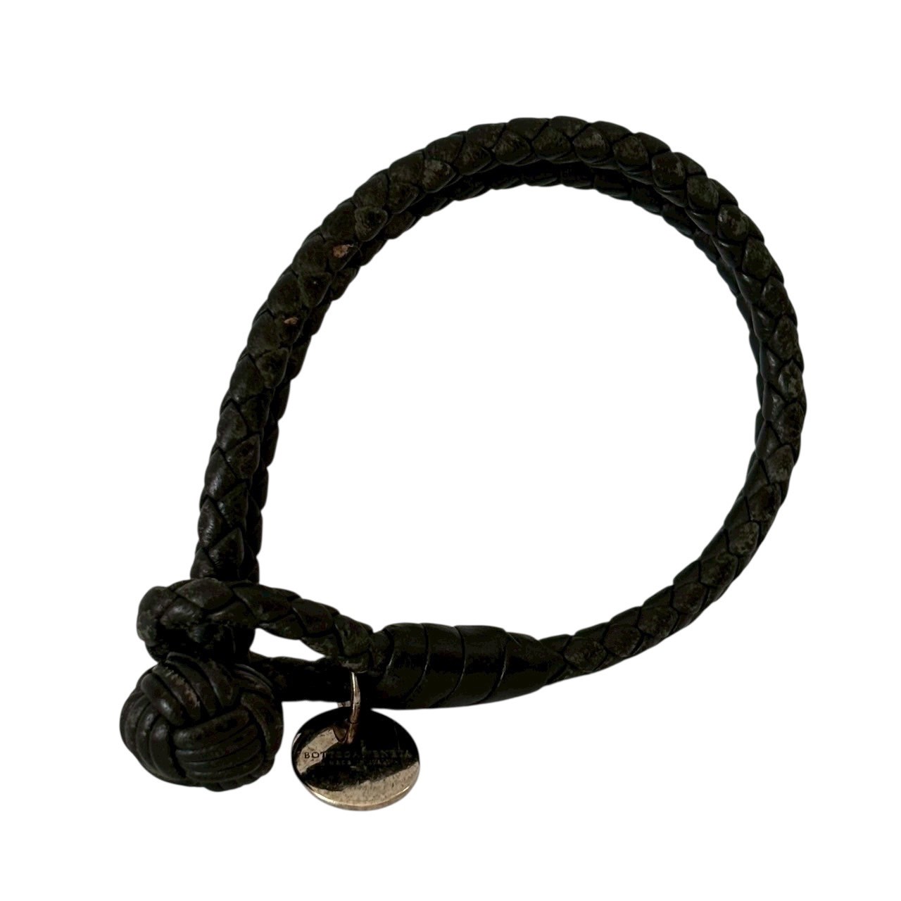 ［中古］BOTTEGA VENETA ボッテガヴェネタ ボッテガ アクセサリー ブレスレット 二連 レザー イントレチャート 黒 ブラック 銀 シルバー 保存袋 ユニセックス メンズ レディース