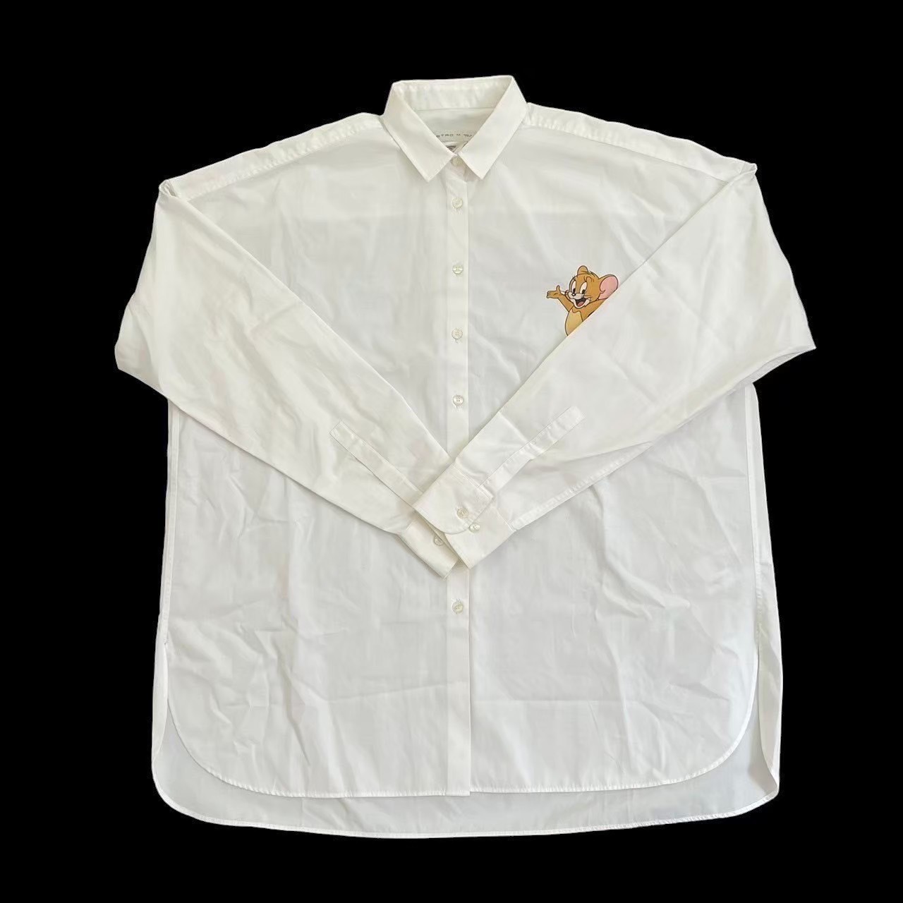「中古」ETRO エトロ アパレル ファッション TOM&JERRY トムとジェリー トップス シャツ 長袖 ホワイト Mサイズ コットン メンズ