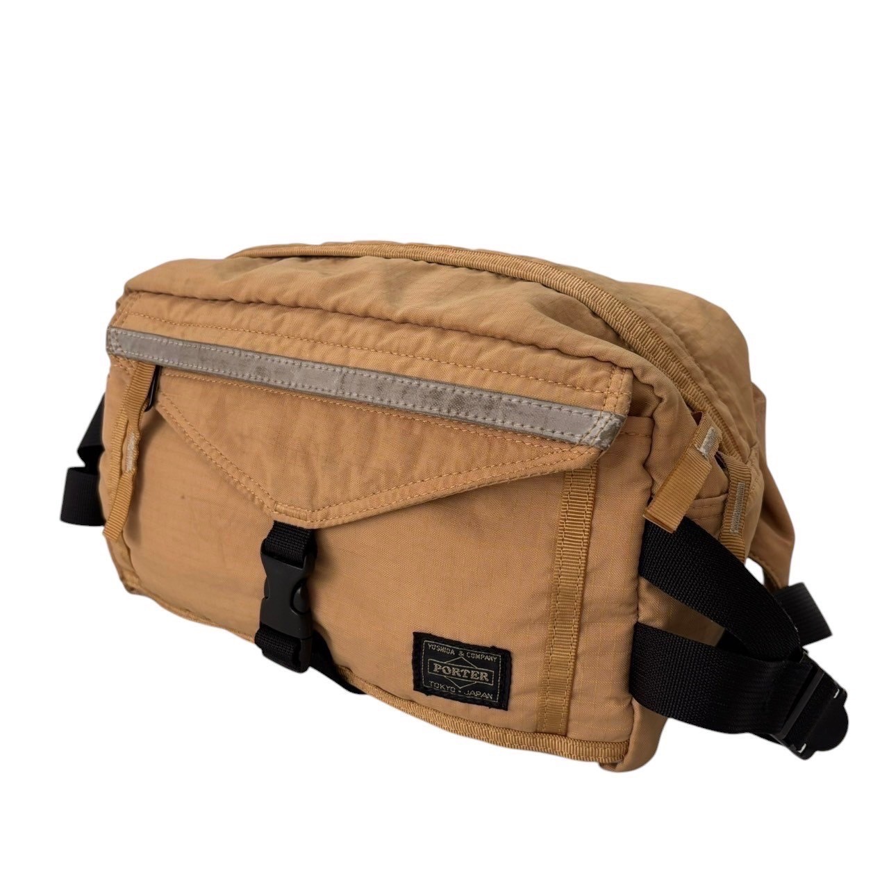 「中古」PORTER ポーター 鞄 ボディバック 黄系 吉田かばん ボディバッグ ウエストバッグ 肩掛け 斜め掛け ロゴ ナイロン メンズ