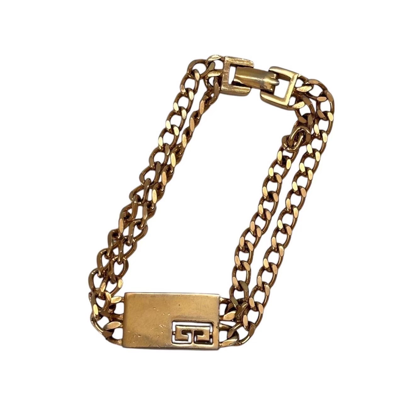 「中古」GIVENCHY ジバンシー ブレスレット 金 ゴールド ブランド バングル アクセサリー 小物 ダブルチェーン ロゴ GP レディース