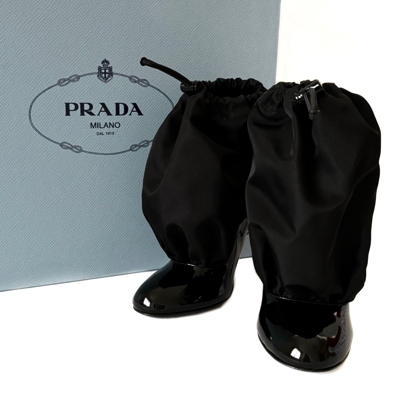 ［中古］PRADA プラダ ショートブーツ 黒 ブラック ピンヒール ヒール ハイヒール 1T122L エナメル CALZATURE DONNA ドッキング レディース サイズ34.5 21.5cm
