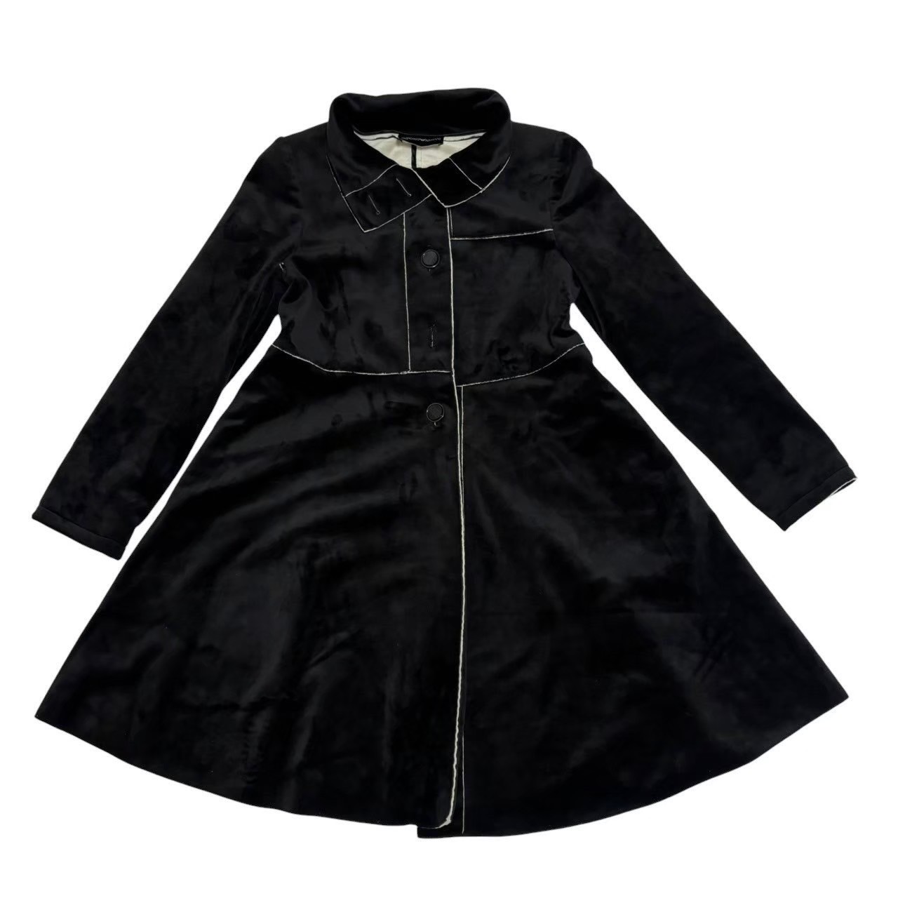 ［中古］EMPORIO ARMANI エンポリオアルマーニ フェイクムートンコート 黒 白 ロングコート 上着 アウター レディース サイズ1 Sサイズ