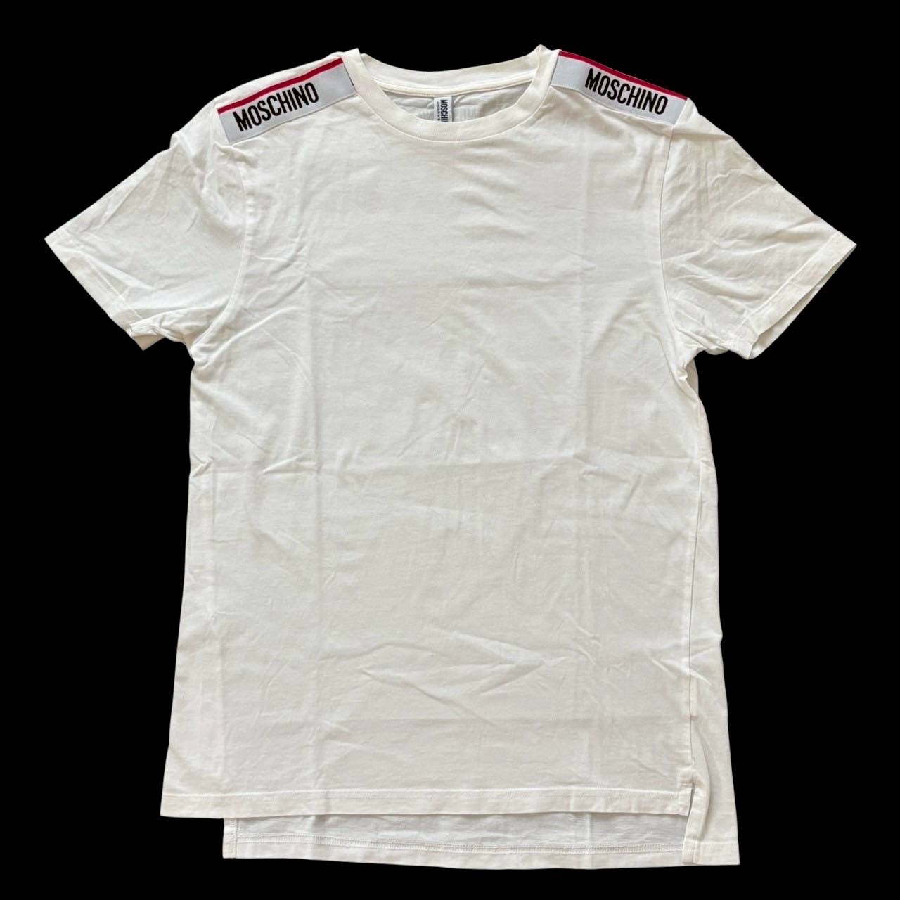 ［中古］MOSCHINO モスキーノ 半袖Tシャツ 白 ロゴ入り トップス 綿 メンズ Mサイズ