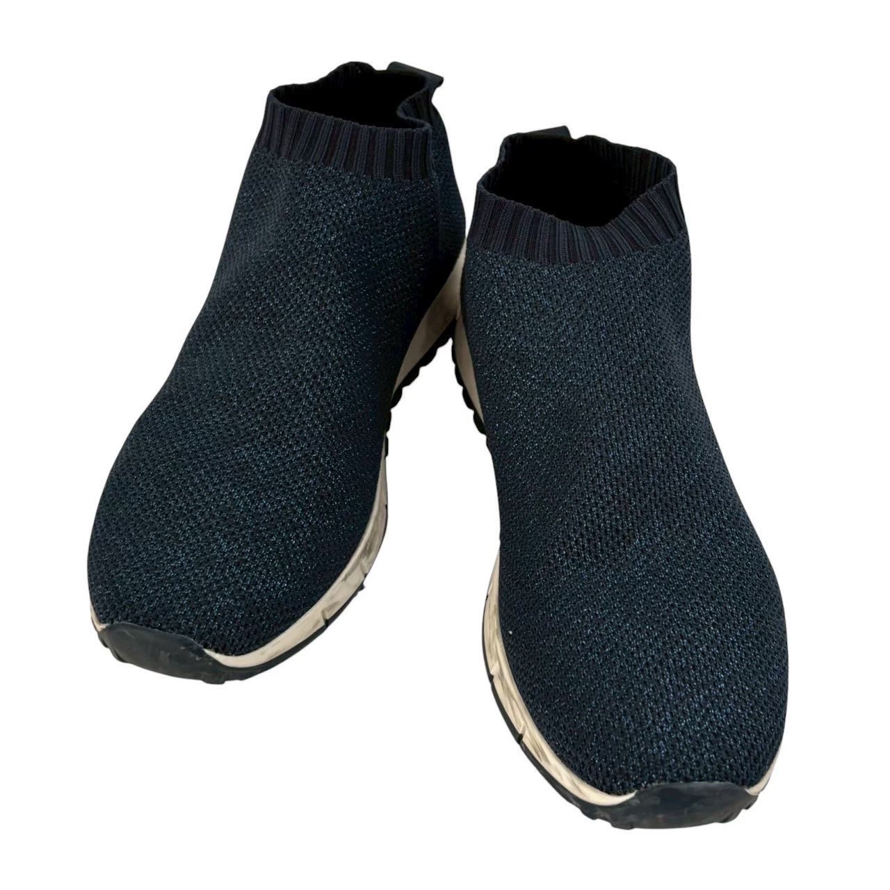 「中古」JIMMY CHOO ジミーチュウ シューズ ブランド名 ハイカットスニーカー 青 青色 ラメ 靴 木目細かシューズ ロゴタイプ入り口・入口 レディース 大きさ34 21糎